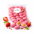 Glossy pink almonds with strawberries and mint