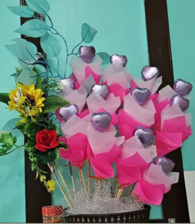Heart shape Chocolate Bouquet with Pink Color Theam