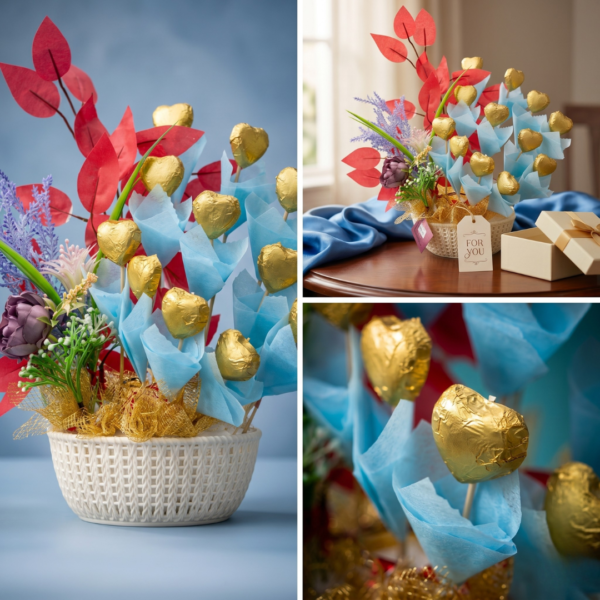 Heart shape Chocolate bouquet with blue colour theme (2) Heart shape Chocolate bouquet with blue colour theme (2)