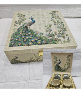 Luxury Peacock Design 4 Jars set Box