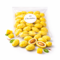 Yellow candy-coated almonds with mango